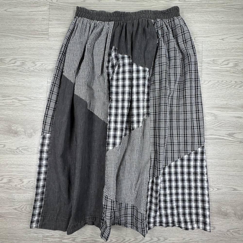 ORVIS Womens Skirt Patchwork Plaid Gingham Black White XL Boho Cotton - Picture 1 of 6